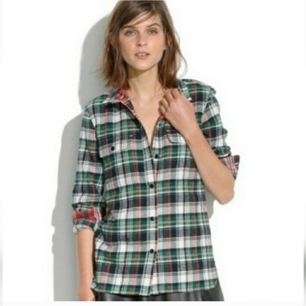 Madewell Oversized Classic Boyfriend Flannel Tartan Button-down Shirt sz Sm